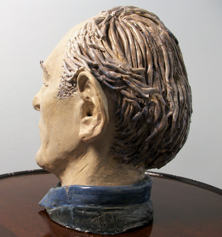 Sculpture painted clay bust of man male head study centrepiece